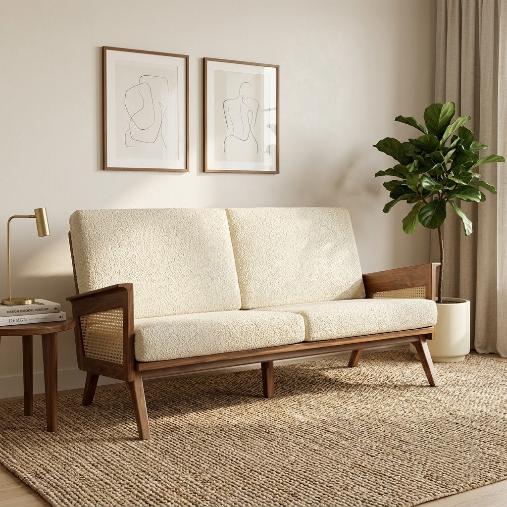 Two seater wooden slim sofa for modern living room