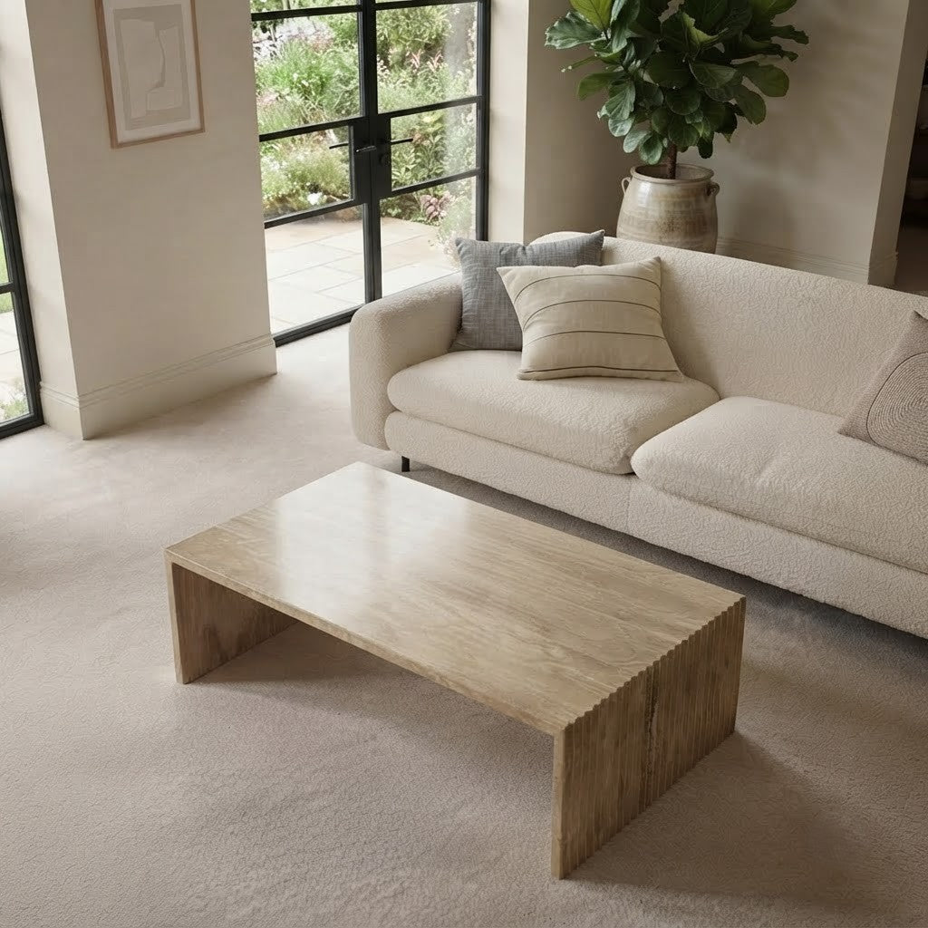 U Shaped Stone Coffee Table | Organic Neutral Living Room Centrepiece | PRITI