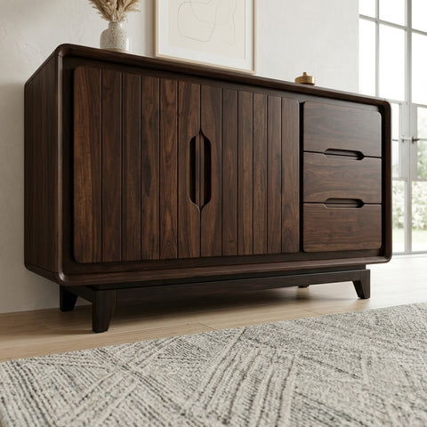 Walnut Finish Cabinet with Cabinets & Drawers