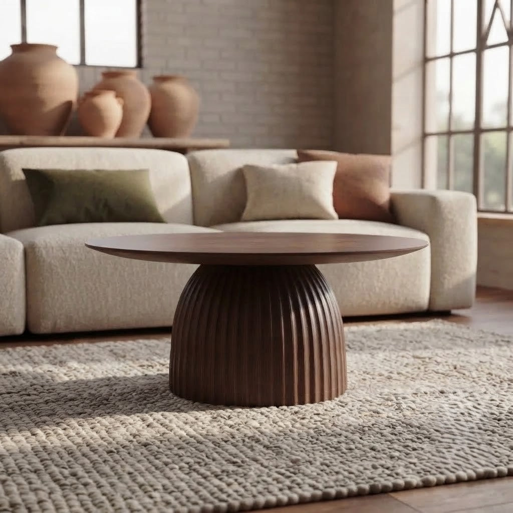 Walnut Finish Round Coffee Table for Living Room – PRITI