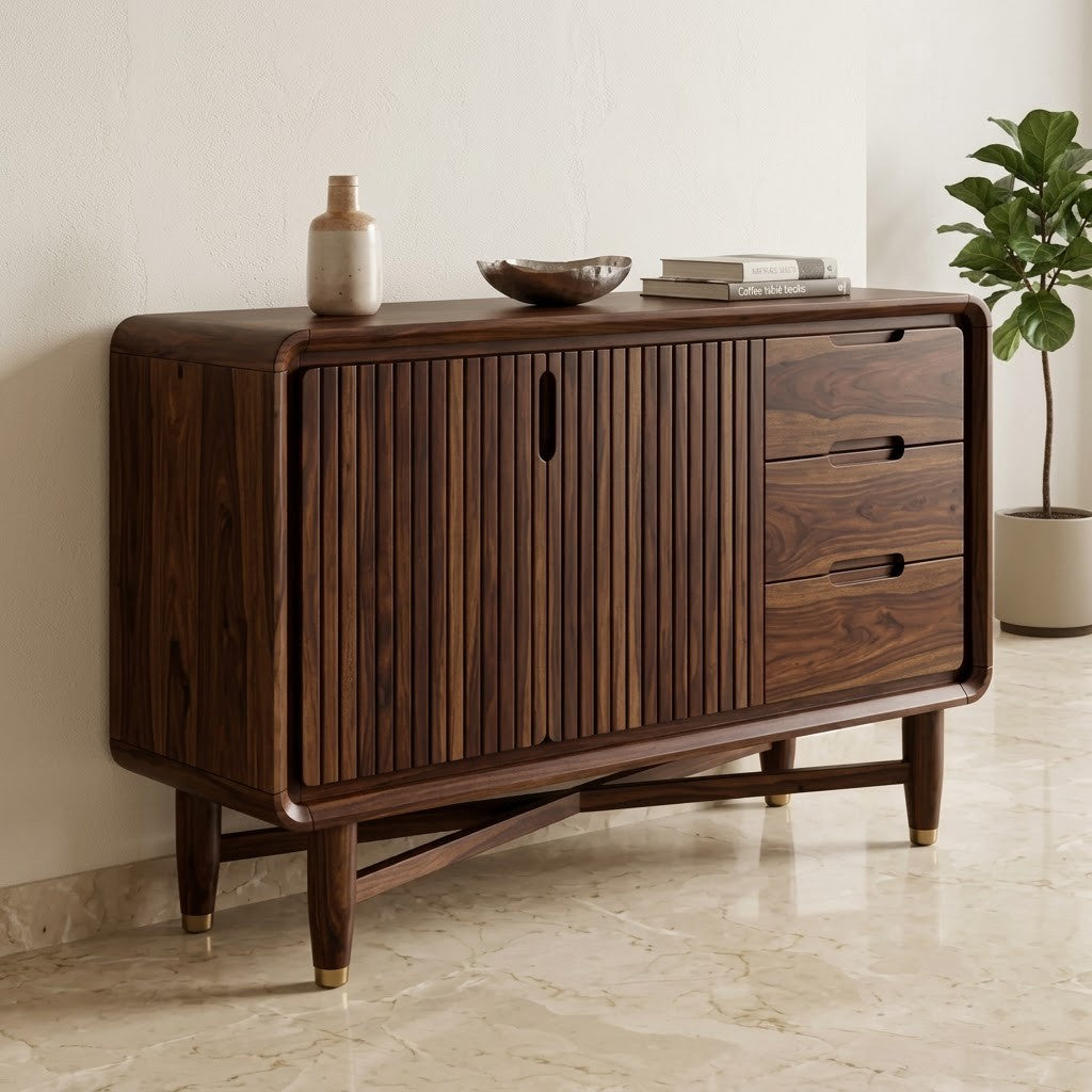 Walnut finish Sheesham wood sideboard cabinet by PRITI