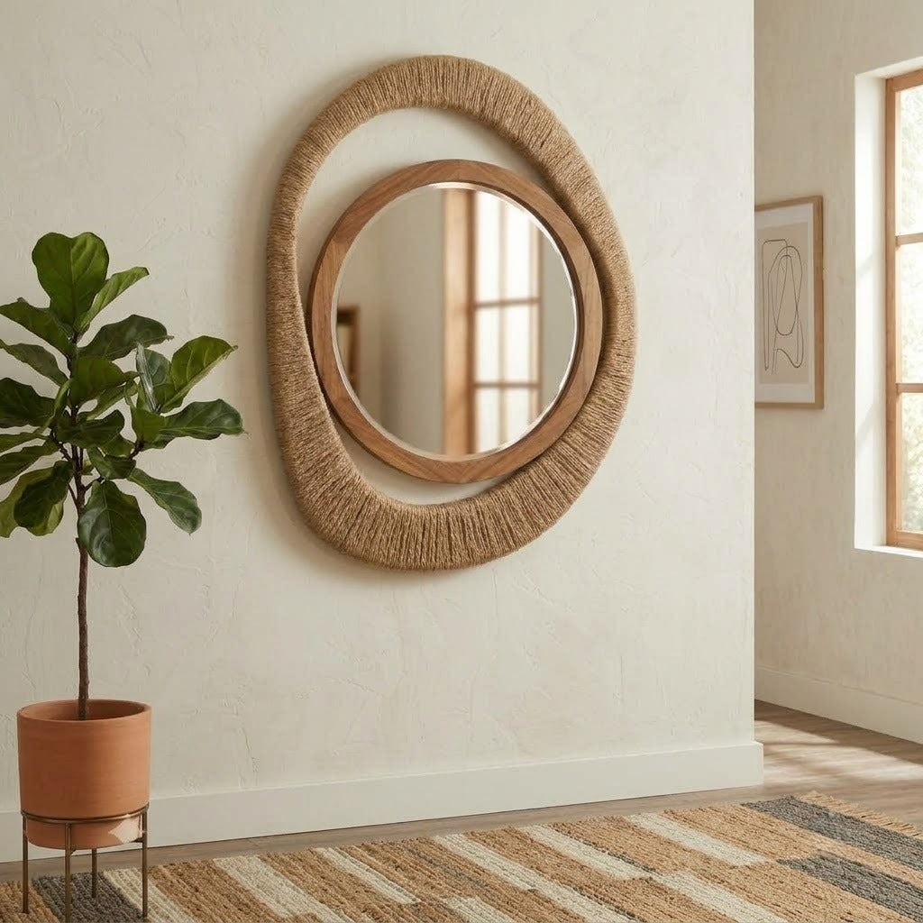 Warm brown wooden wall mirror for bedroom décor