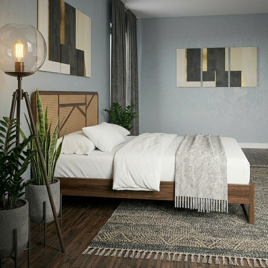 Priti Sheesham Wood & Cane Bed – Walnut