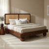 Priti Sheesham Wood Bed with Ball Shaped Legs and Cane Weaving Headboard