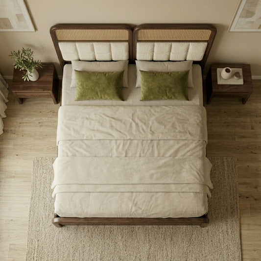 Priti Sheesham Wood Bed with Velvet Headboard