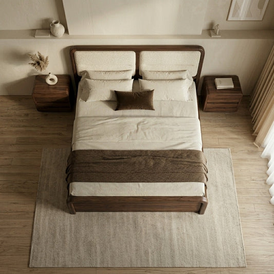 Priti Premium Sheesham Wood Bed with Velvet Headboard