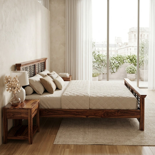 PRITI Wooden Queen Bed - Brown