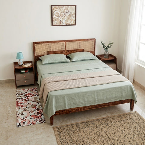 PRITI Cane Connection Wooden Queen Bed - Brown