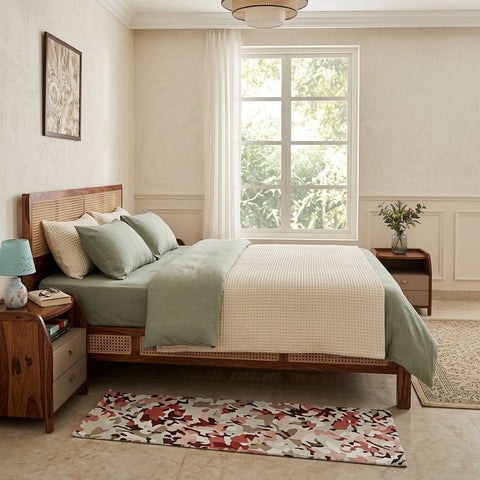 PRITI Cane Connection Wooden Queen Bed - Brown