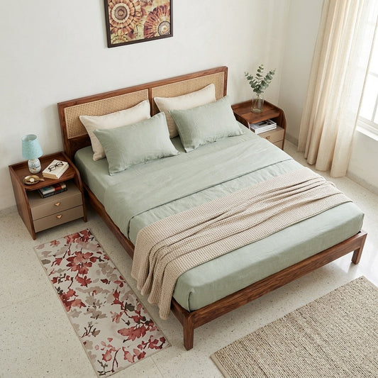 PRITI Cane Connection Wooden Queen Bed - Brown