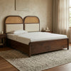 Priti Premium Sheesham Wood Bed with Velvet Headboard