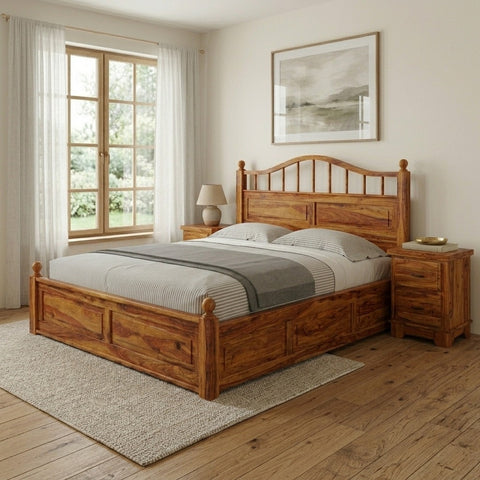 Priti : Colonial Rail Top Solid Wood Platform Bed Frame