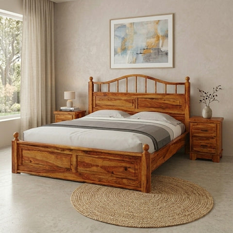 Priti : Colonial Rail Top Solid Wood Platform Bed Frame