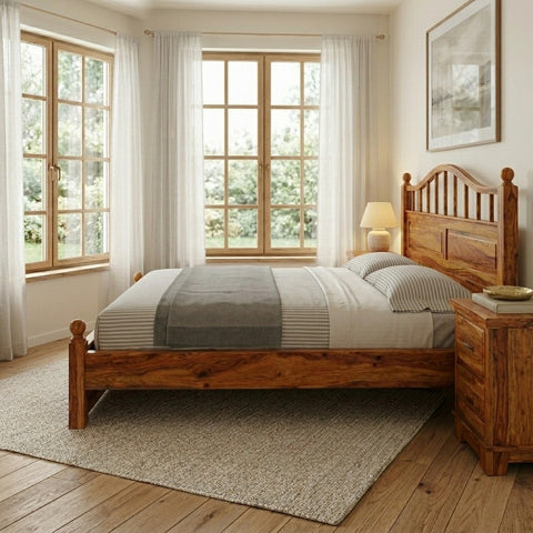 Priti : Colonial Rail Top Solid Wood Platform Bed Frame