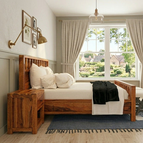 Priti : Rustic Solid Wood King Size Platform Bed