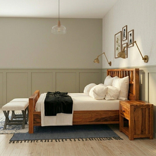 Priti : Rustic Solid Wood King Size Platform Bed
