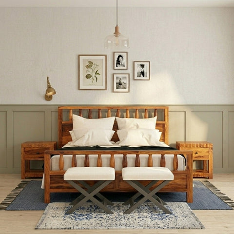 Priti : Rustic Solid Wood King Size Platform Bed
