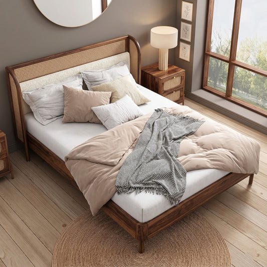 PRITI  Sheesham Wood Vintage Luxury Standard Rattan Cane Bed