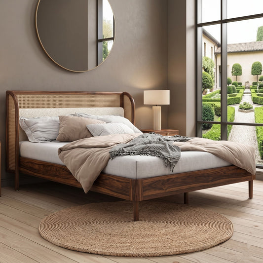 PRITI  Sheesham Wood Vintage Luxury Standard Rattan Cane Bed
