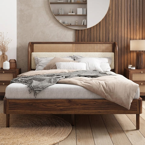 PRITI  Sheesham Wood Vintage Luxury Standard Rattan Cane Bed