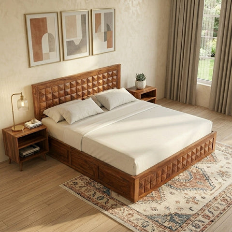 Aragorn Solid wood King Size Bed with Storage | Sheesham Beds
