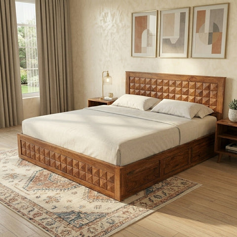 Aragorn Solid wood King Size Bed with Storage | Sheesham Beds