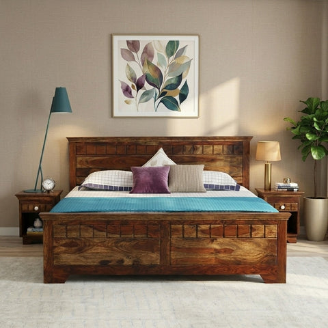 Majestica Solid Wood King Size Bed In Provincial Teak Finish | Sheesham Bed