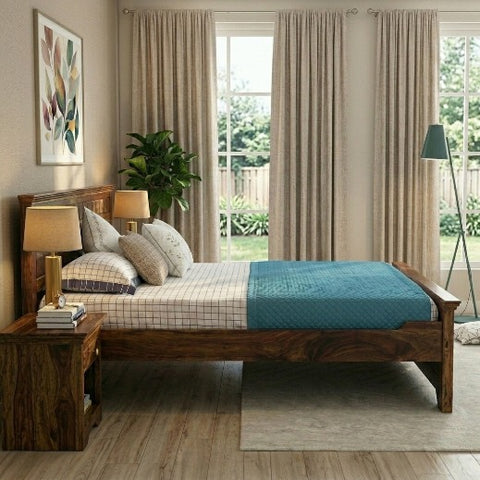 Majestica Solid Wood King Size Bed In Provincial Teak Finish | Sheesham Bed