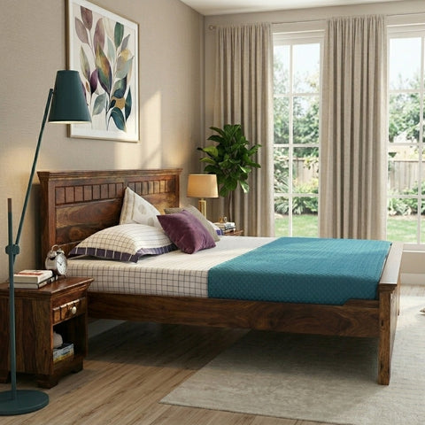 Majestica Solid Wood King Size Bed In Provincial Teak Finish | Sheesham Bed