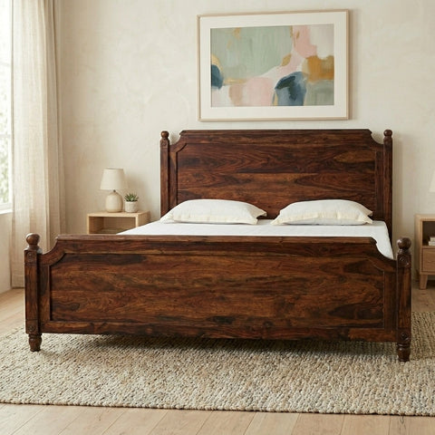 Priti : Solid Wooden Queen Size Bed in Provincial Teak Finish (Brown)