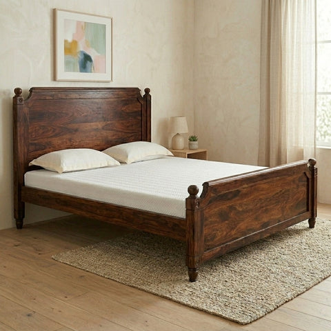 Priti : Solid Wooden Queen Size Bed in Provincial Teak Finish (Brown)