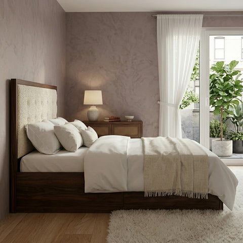 PRITI Sheesham Wood Bed with Box Storage - Grey
