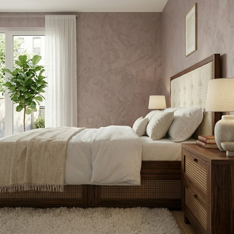 PRITI Sheesham Wood Bed with Box Storage - Grey