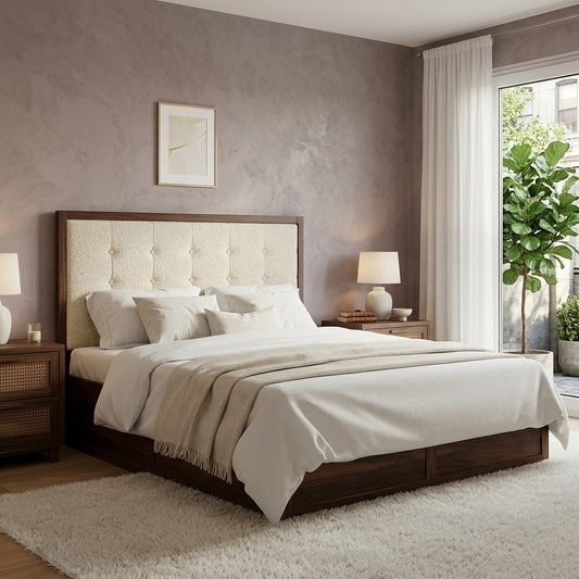 PRITI Sheesham Wood Bed with Box Storage - Grey