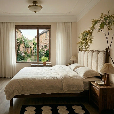 PRITI Solid wood Bed Without Storage | Upholstered Headboard