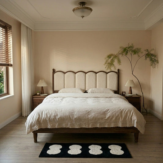 PRITI Solid wood Bed Without Storage | Upholstered Headboard