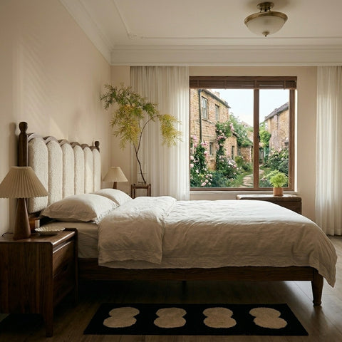 PRITI Solid wood Bed Without Storage | Upholstered Headboard