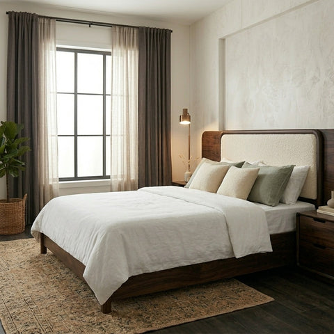 PRITI Sheesham Wood Bed with Velvet Headboard
