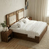 PRITI Premium Sheesham Wood Bed with Velvet Headboard