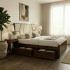 PRITI Premium Sheesham Wood Bed with Fabric Headboard