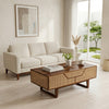 PRITI Sheesham Wood & Cane Coffee Table for Living Room – Walnut Finish