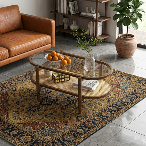 PRITI Solid Wood and Cane Coffee Table for Living Room