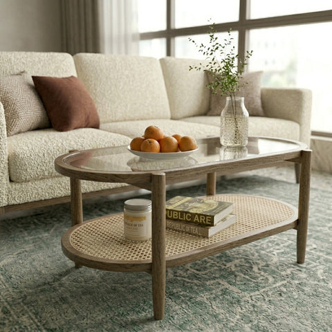 PRITI Solid Wood and Cane Coffee Table for Living Room