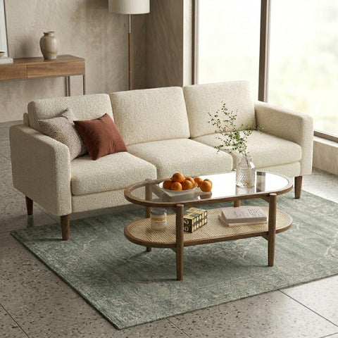 PRITI Solid Wood and Cane Coffee Table for Living Room
