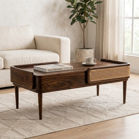 PRITI Coffee Table | Wooden Bench with Storage | Drawer Bench | Wooden Coffee Table for Living Room