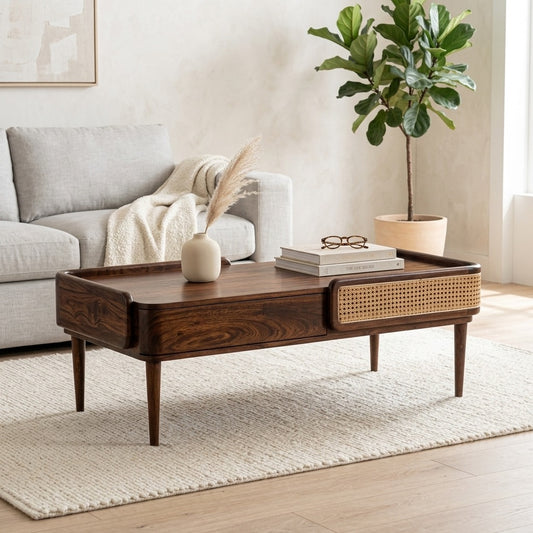 PRITI Coffee Table | Wooden Bench with Storage | Drawer Bench | Wooden Coffee Table for Living Room