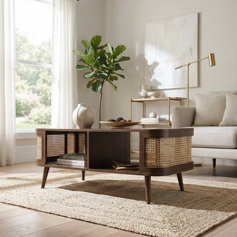 PRITI Rattan Coffee Table, Walnut