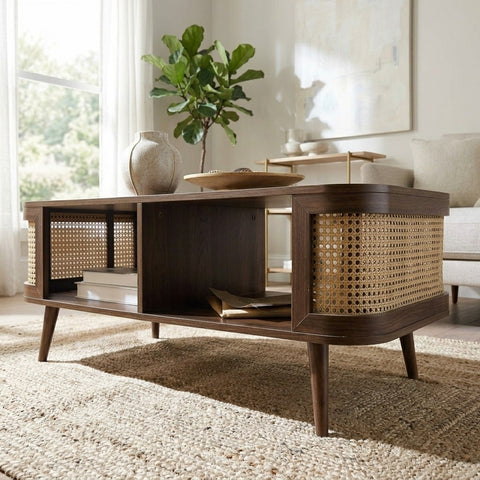 PRITI Rattan Coffee Table, Walnut