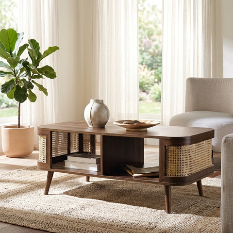 PRITI Rattan Coffee Table, Walnut