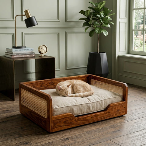 PRITI Solid Sheesham Wood Pet Daybed | Cat Bed | Dog Bed